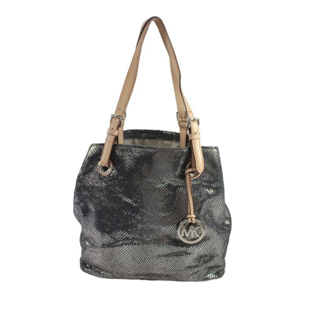 Michael Michael Kors Womens Snakeskin Print Shoulder Handbag Silver Metallic